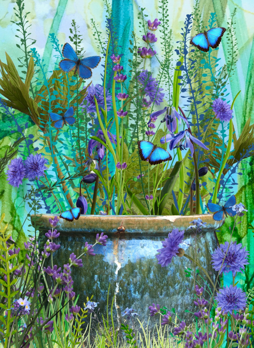 Wild Blues & Greens - digital image created using my alcohol ink paintings, drawings and isolated photographic images