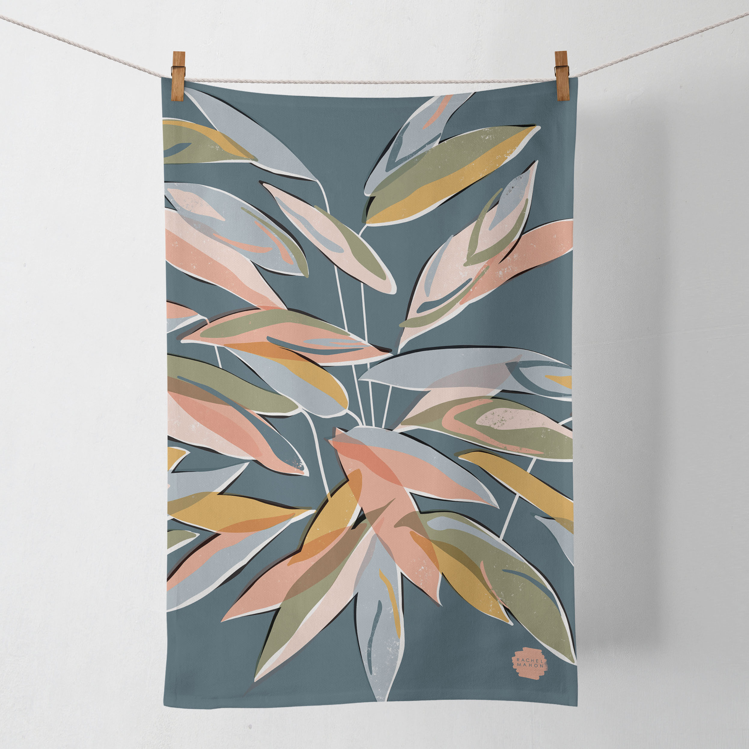 A tea towel featuring my abstract, botanical illustration inspired by the Stromanthe plant. Digitally printed and sewn in the UK